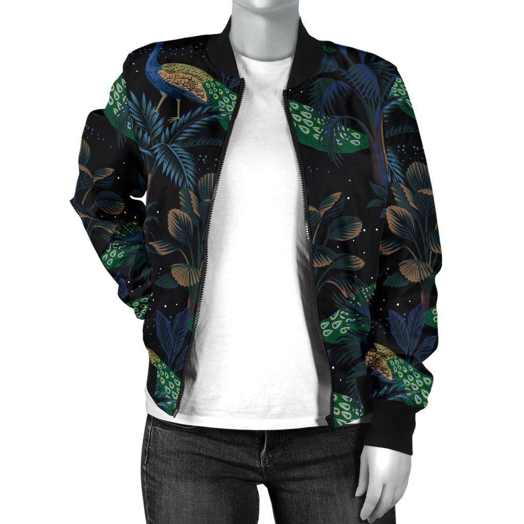 Rainforest Peacock Pattern Print Design A04 Women's Bomber Jacket