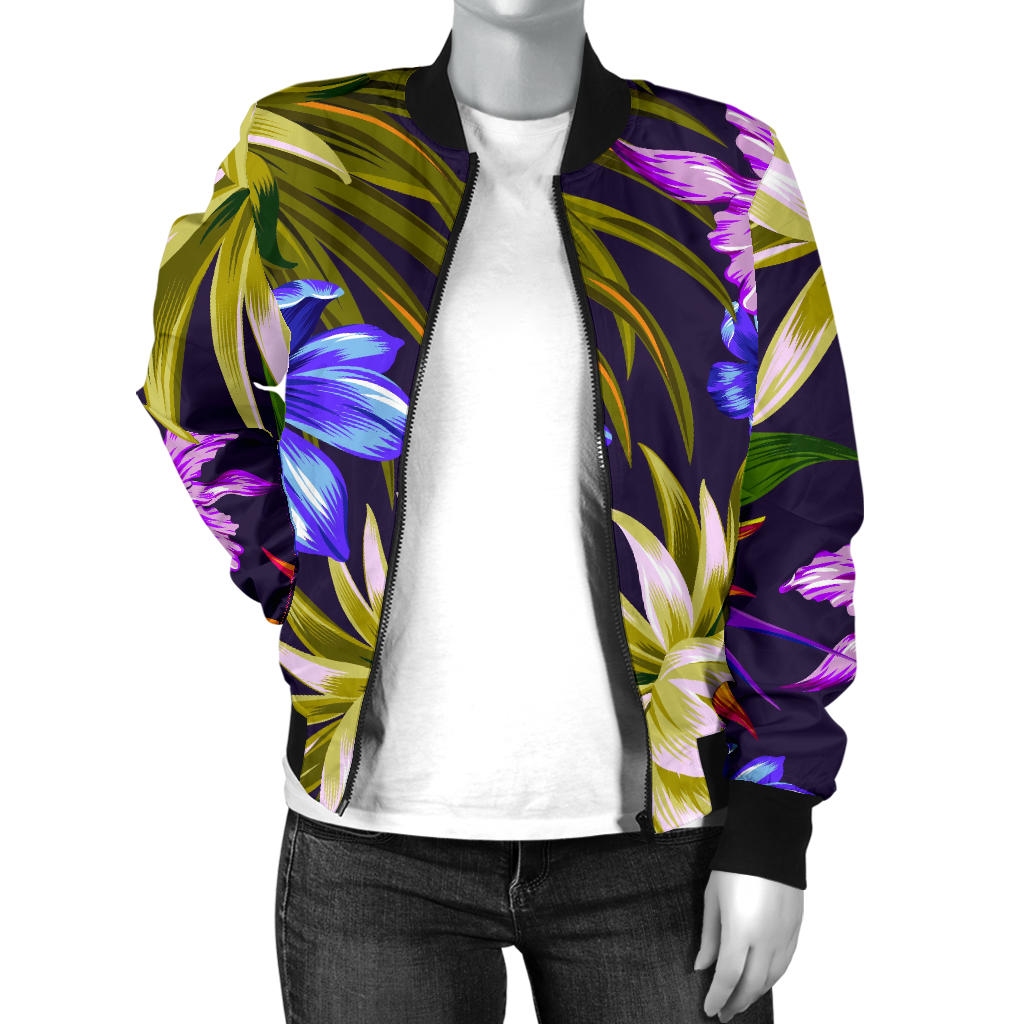 Water Lily Pattern Print Design WL08 Women Bomber Jacket