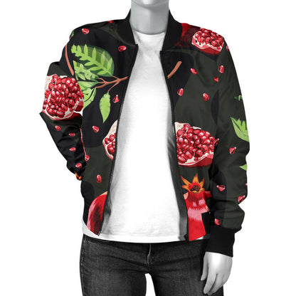 Pomegranate Pattern Print Design PG06 Women Bomber Jacket