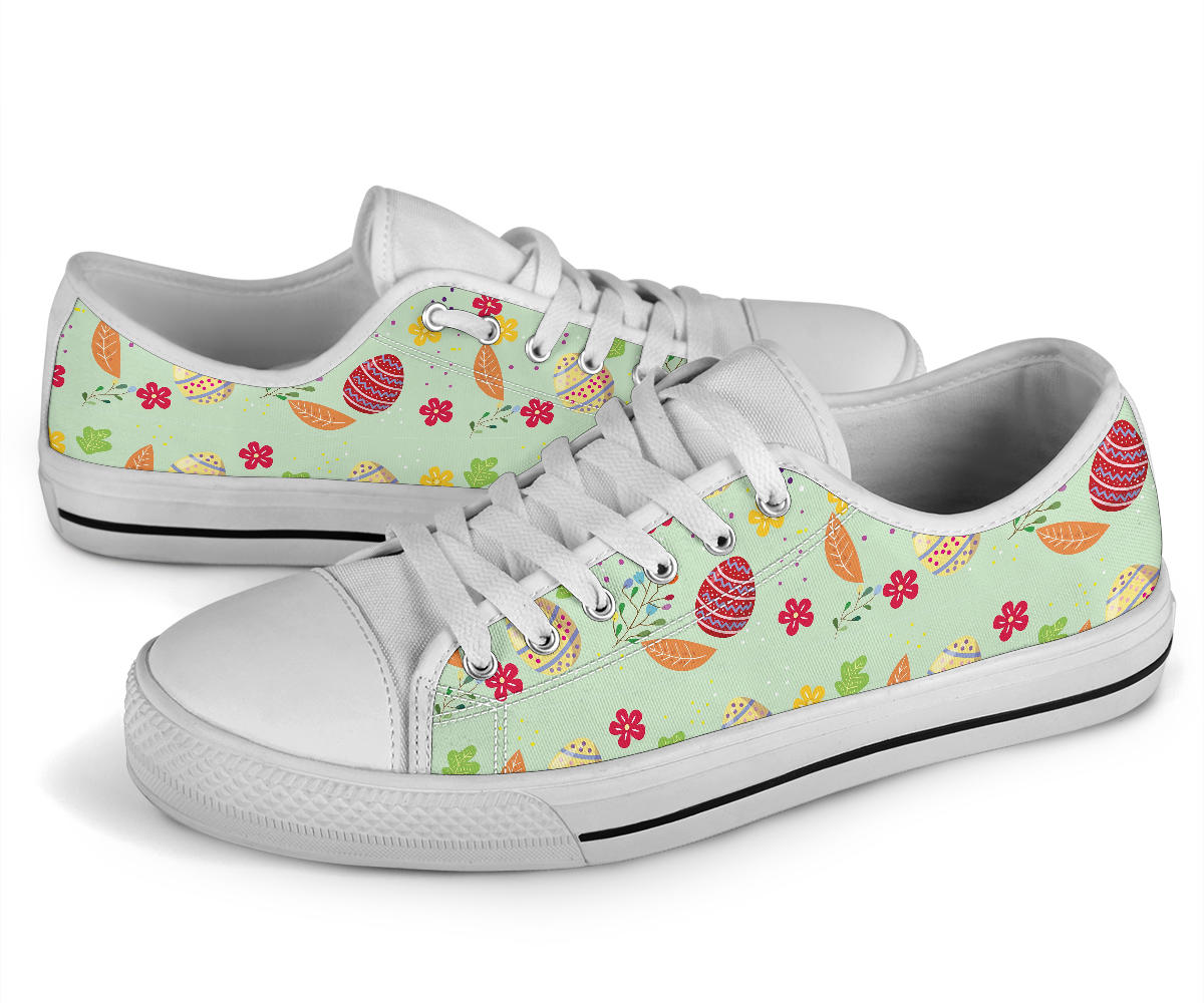 Easter Eggs Pattern Print Design RB07 White Bottom Low Top Shoes