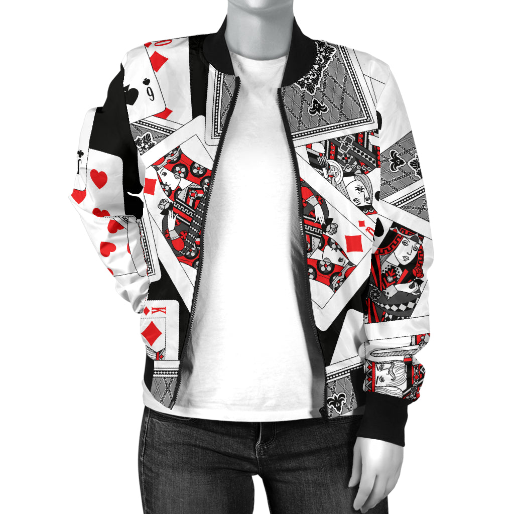 Poker Cards Pattern Print Design A04 Women's Bomber Jacket