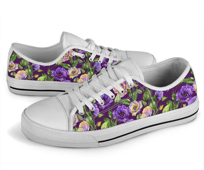 Lisianthus Pattern Print Design LT03 White Bottom Low Top Shoes