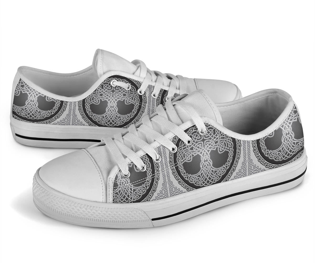 Celtic Tree of life Print White Bottom Low Top Shoes