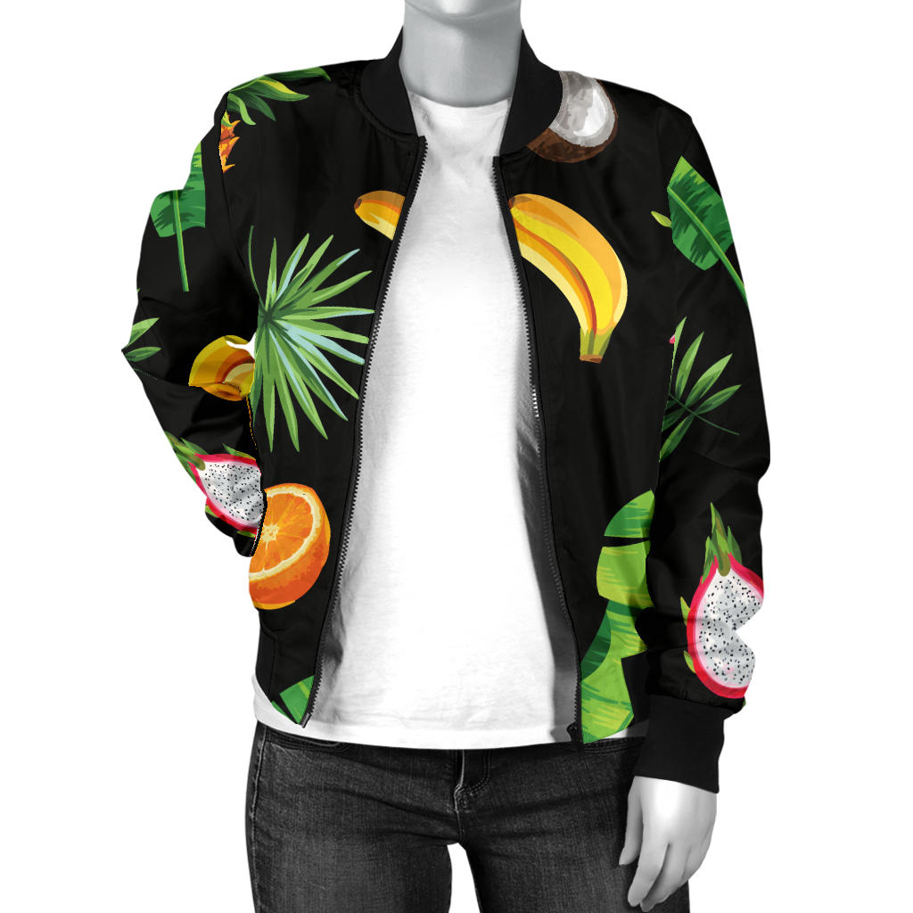 Tropical Fruits Pattern Print Design TF03 Women Bomber Jacket