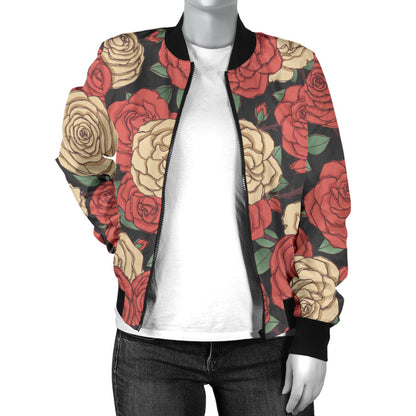 Camellia Pattern Print Design CM01 Women Bomber Jacket