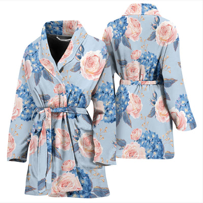 Hydrangea Pattern Print Design HD06 Women Bathrobe