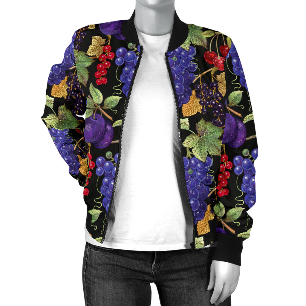 Grape Pattern Print Design GP05 Women Bomber Jacket