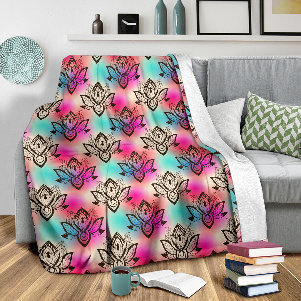 lotus Boho Pattern Print Design LO02 Fleece Blanket