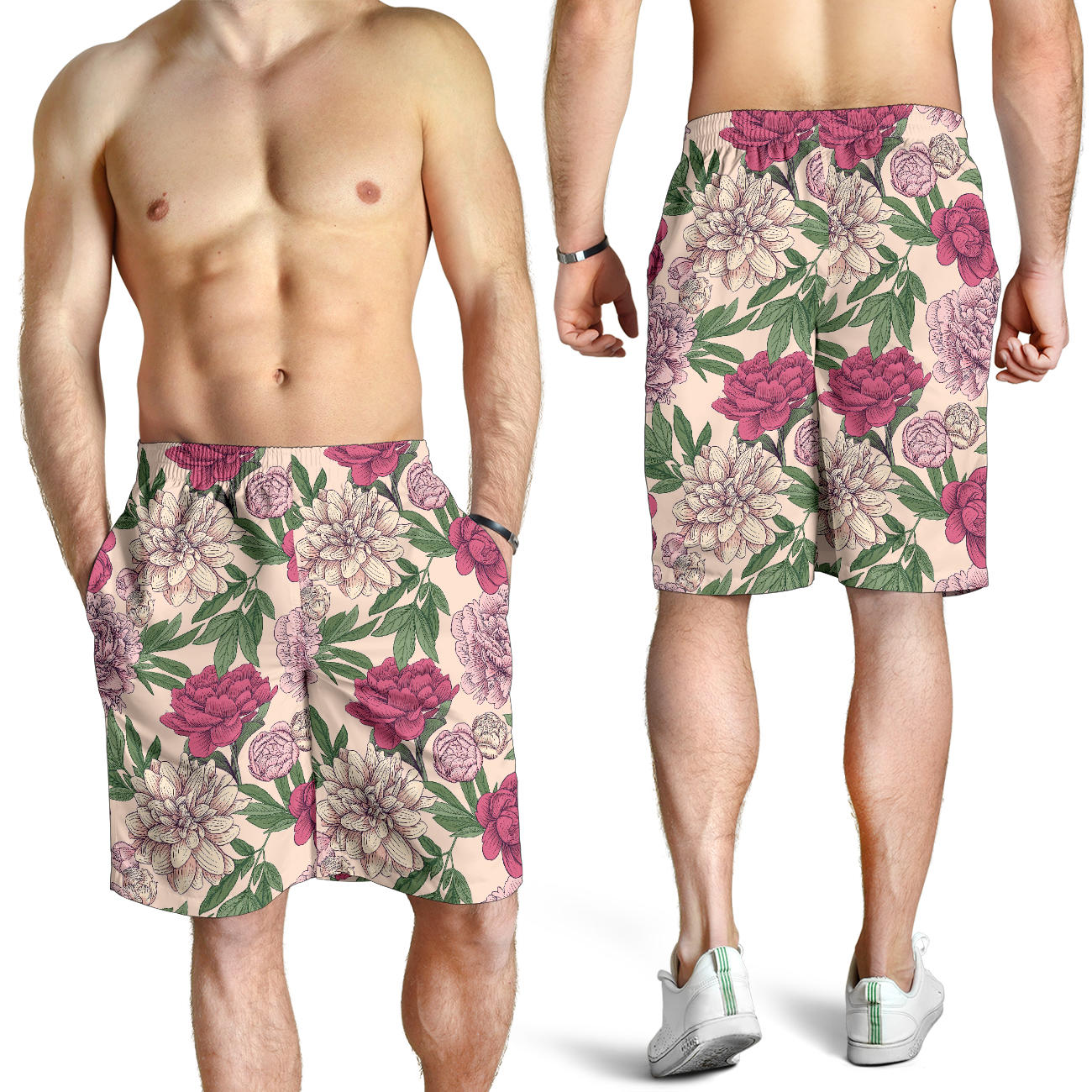 Peony Pattern Print Design A01 Mens Shorts