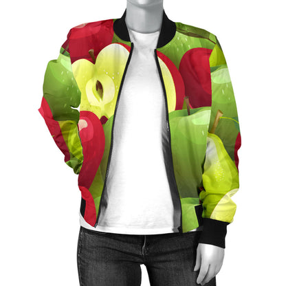 Apple Pattern Print Design AP03 Women Bomber Jacket