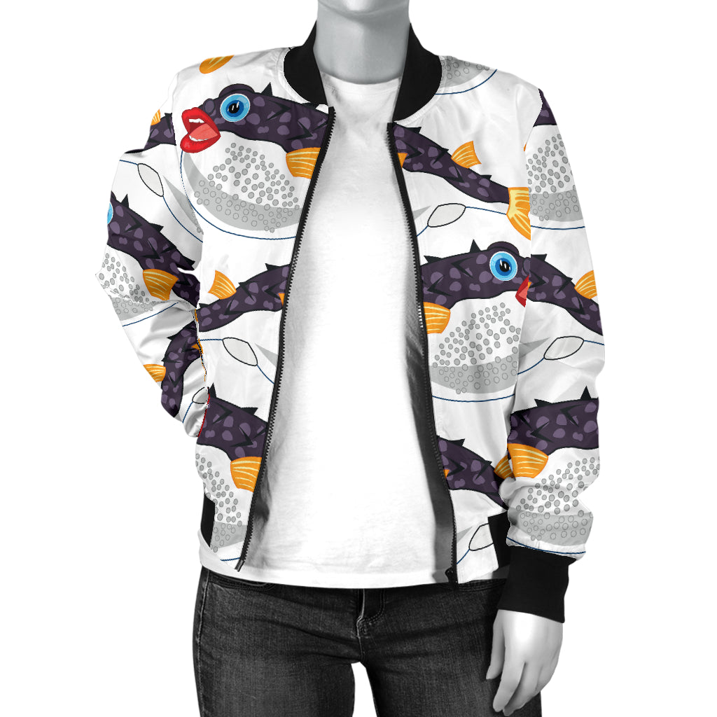 Fugu Pattern Print Design 03 Women's Bomber Jacket
