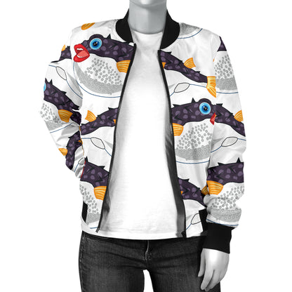 Fugu Pattern Print Design 03 Women's Bomber Jacket