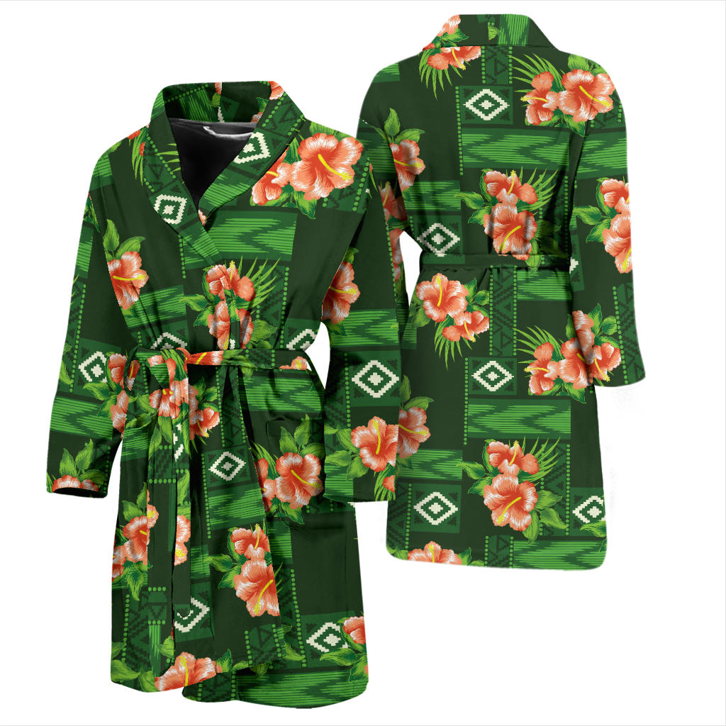 Hibiscus Pattern Print Design HB05 Men Bathrobe