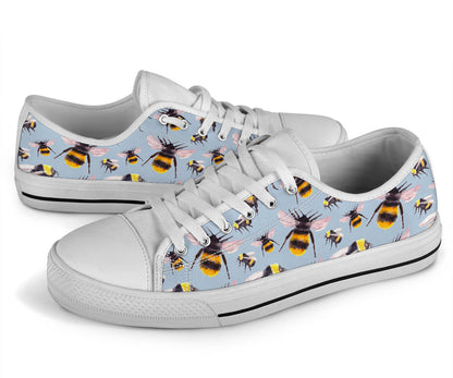 Bee Pattern Print Design BEE08 White Bottom Low Top Shoes