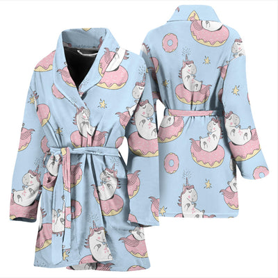 Donut Unicorn Pattern Print Design DN014 Women Bathrobe