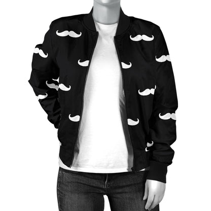 Mustache Pattern Print Design A04 Women's Bomber Jacket