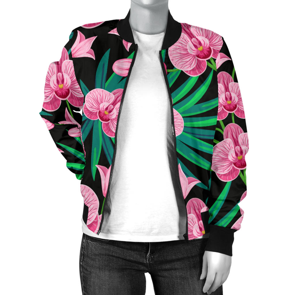 Orchid Pink Pattern Print Design OR06 Women Bomber Jacket