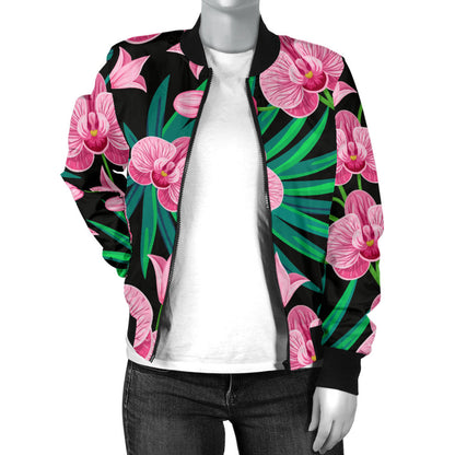 Orchid Pink Pattern Print Design OR06 Women Bomber Jacket
