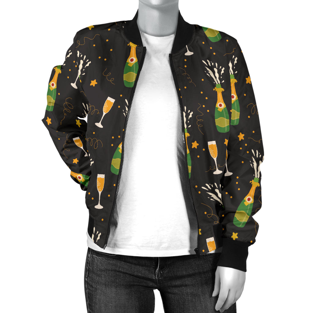 Champagne Pattern Print Design 04 Women's Bomber Jacket