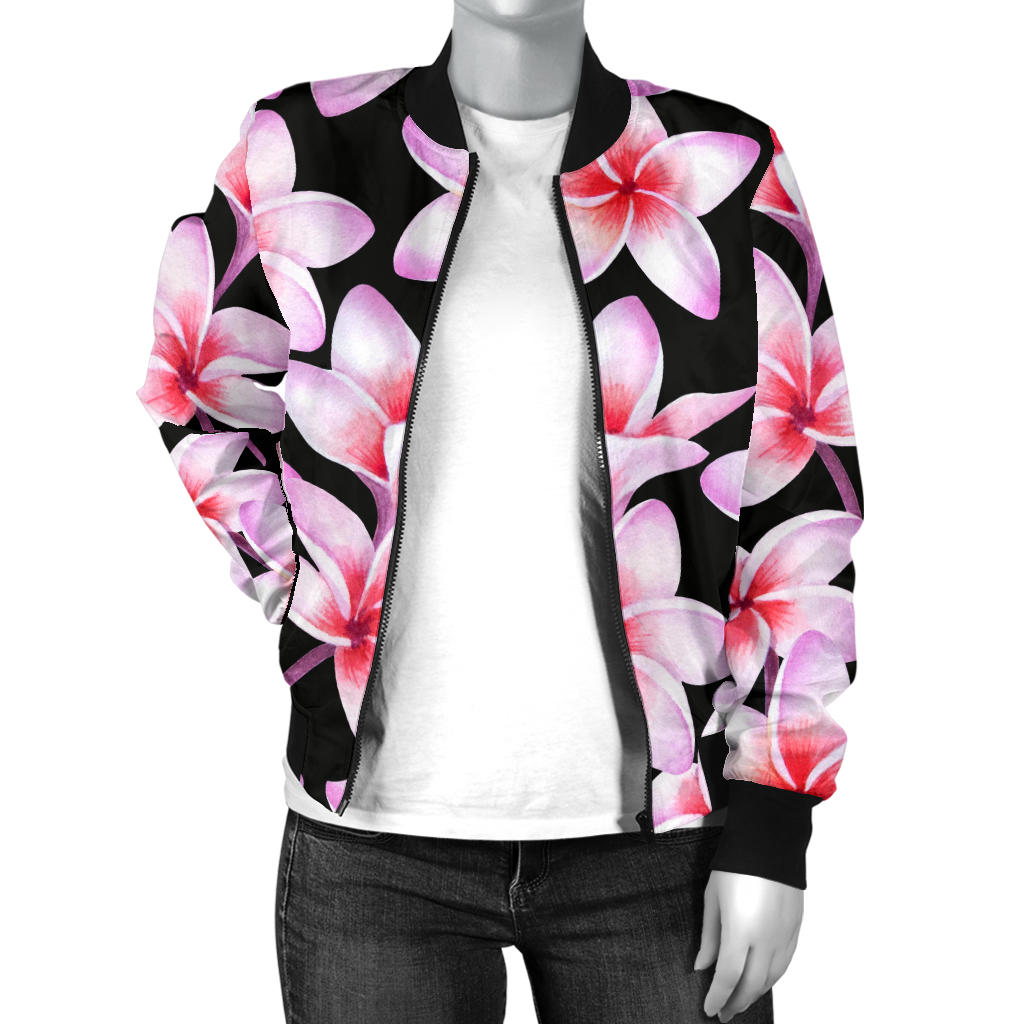 Pink Plumeria Pattern Print Design PM09 Women Bomber Jacket