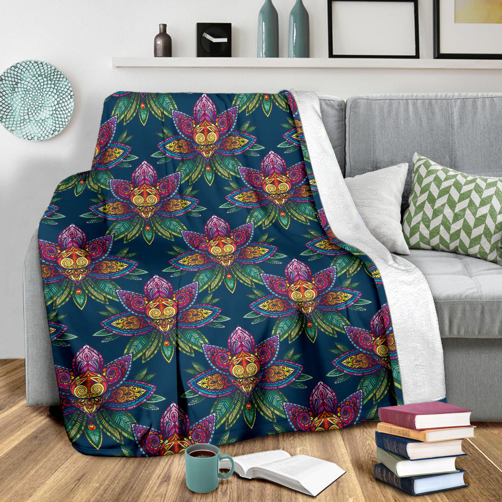 lotus Boho Pattern Print Design LO04 Fleece Blanket