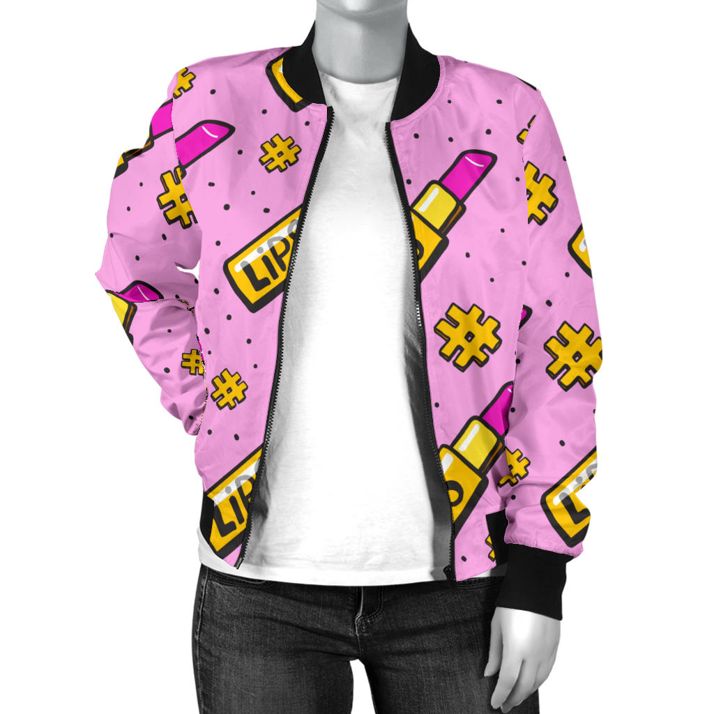 Lipstick Pattern Print Design LT03 Women Bomber Jacket