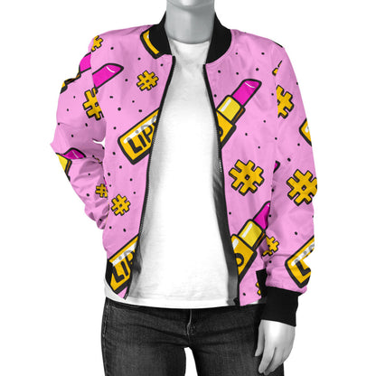 Lipstick Pattern Print Design LT03 Women Bomber Jacket