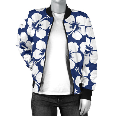 Hibiscus Pattern Print Design HB013 Women Bomber Jacket