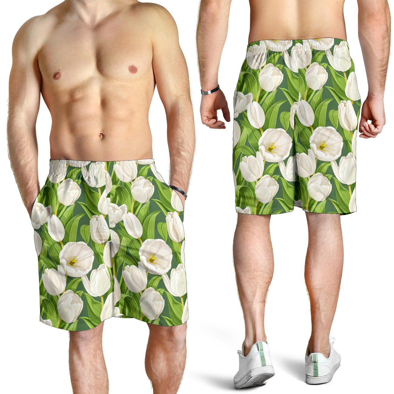 Tulip White Pattern Print Design TP05 Mens Shorts