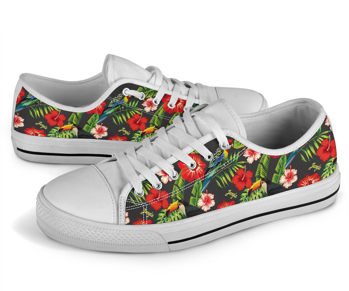 Tropical Flower Pattern Print Design TF04 White Bottom Low Top Shoes
