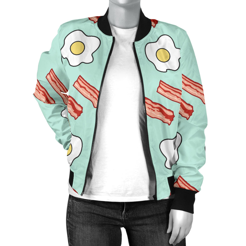 Bacon Sausage Pattern Print Design 01 Women's Bomber Jacket