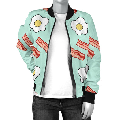 Bacon Sausage Pattern Print Design 01 Women's Bomber Jacket