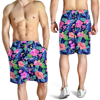 Neon Hibiscus Pattern Print Design HB016 Mens Shorts