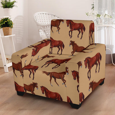 Brown Horse Print Pattern Armchair Slipcover