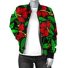 Red Hibiscus Embroidered Pattern Print Design HB032 Women Bomber Jacket