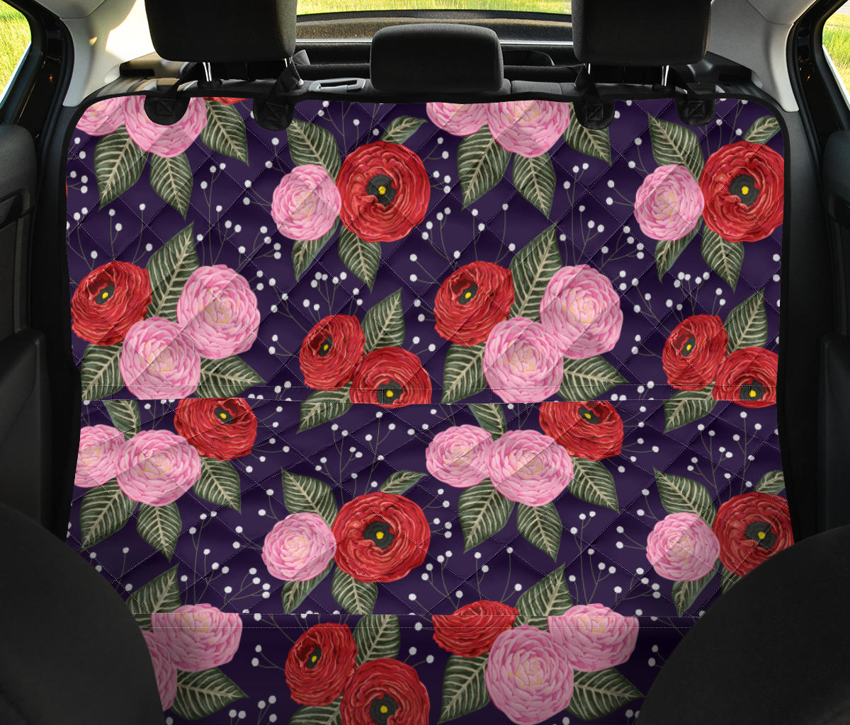 Camellia Pattern Print Design CM02 Rear Dog  Seat Cover