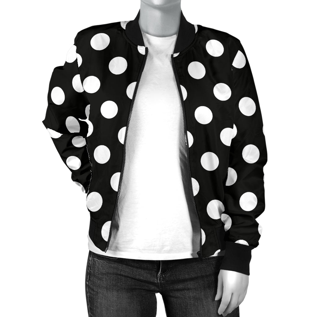 Polka Dot Black White Pattern Print Design 03 Women's Bomber Jacket