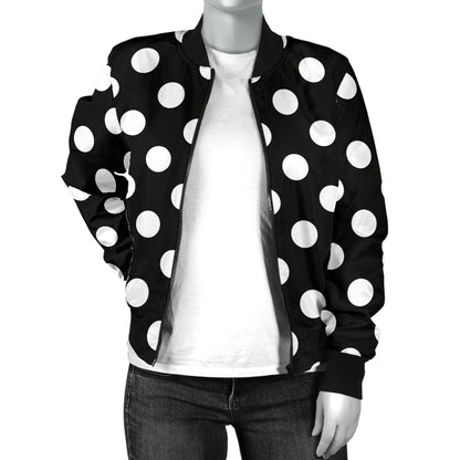 Polka Dot Black White Pattern Print Design 03 Women's Bomber Jacket