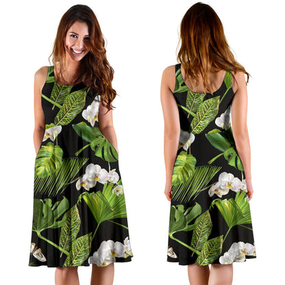 Tropical Flower Pattern Print Design TF026 Midi Dress