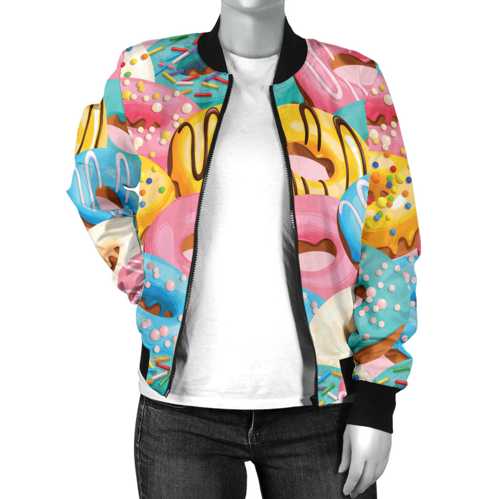 Donut Pattern Print Design DN01 Women Bomber Jacket