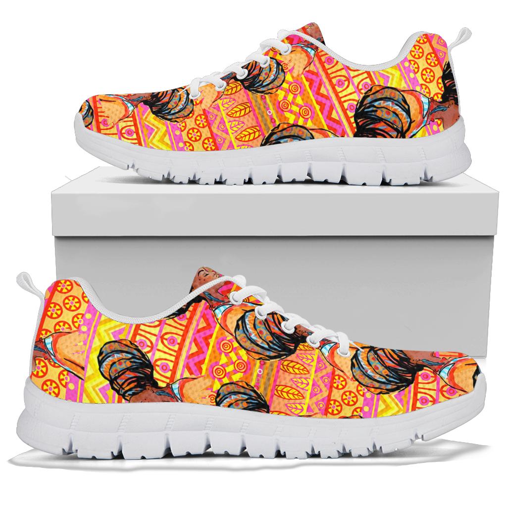 African Girl Aztec Sneakers White Bottom Shoes
