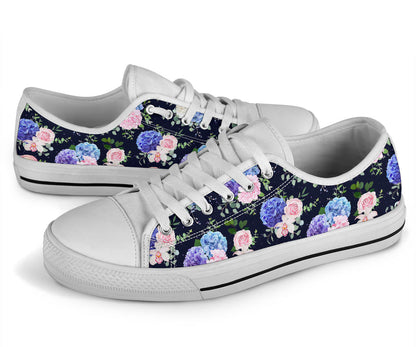Hydrangea Pattern Print Design HD01 White Bottom Low Top Shoes