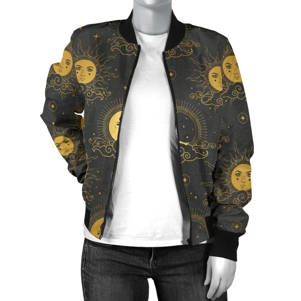 Celestial Moon Sun Pattern Print Design 05 Women's Bomber Jacket