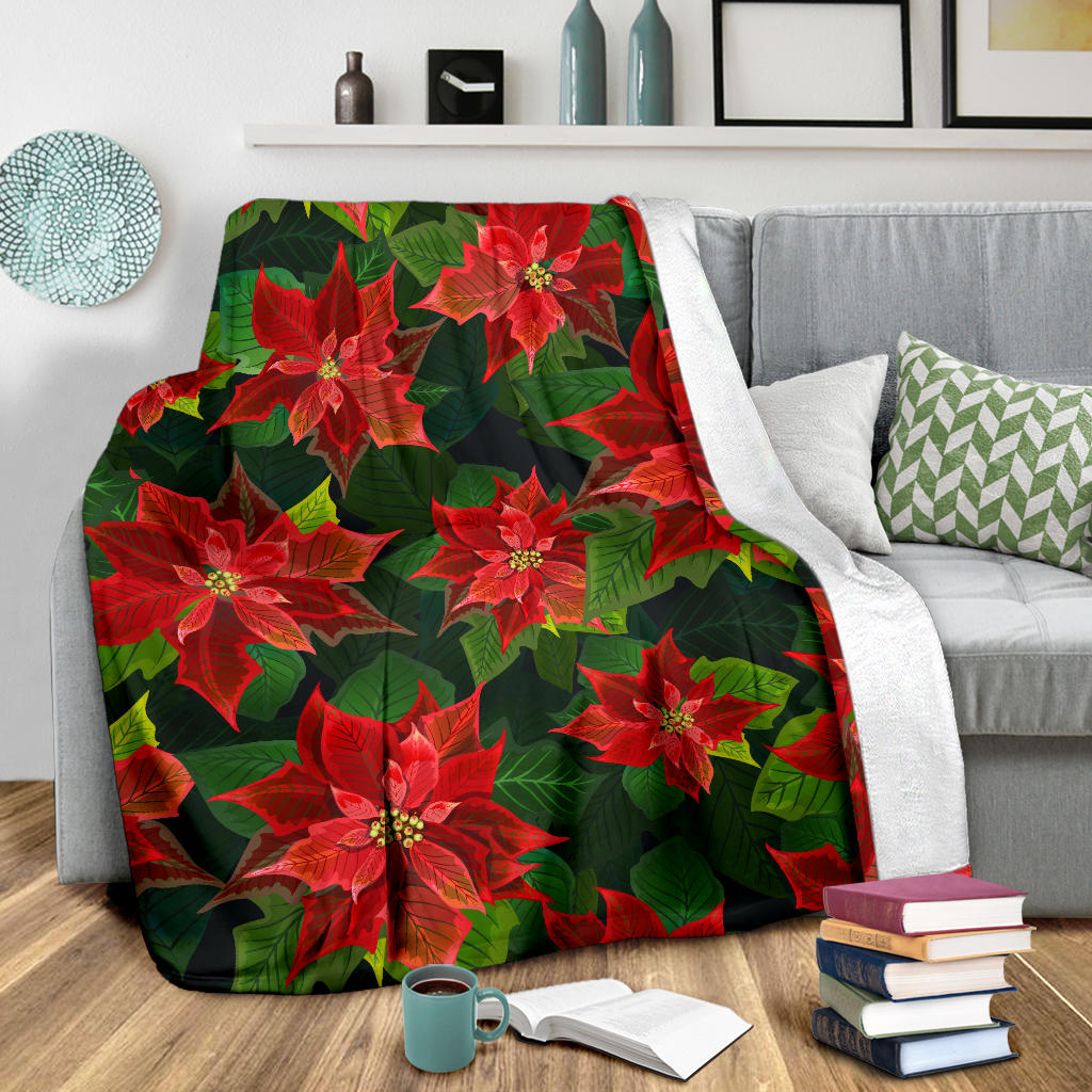 Poinsettia Pattern Print Design POT04 Fleece Blanket