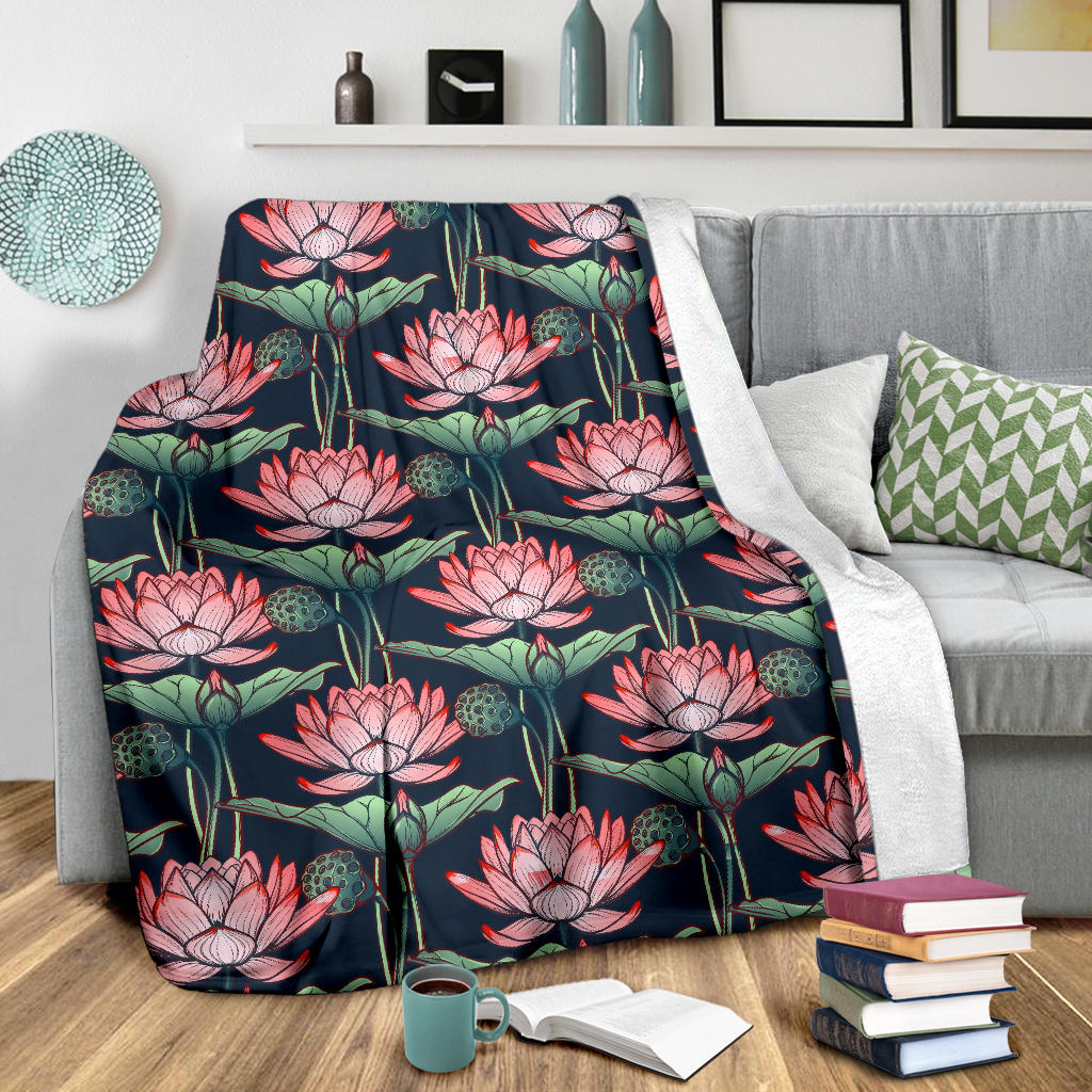 Water Lily Pattern Print Design WL03 Fleece Blanket
