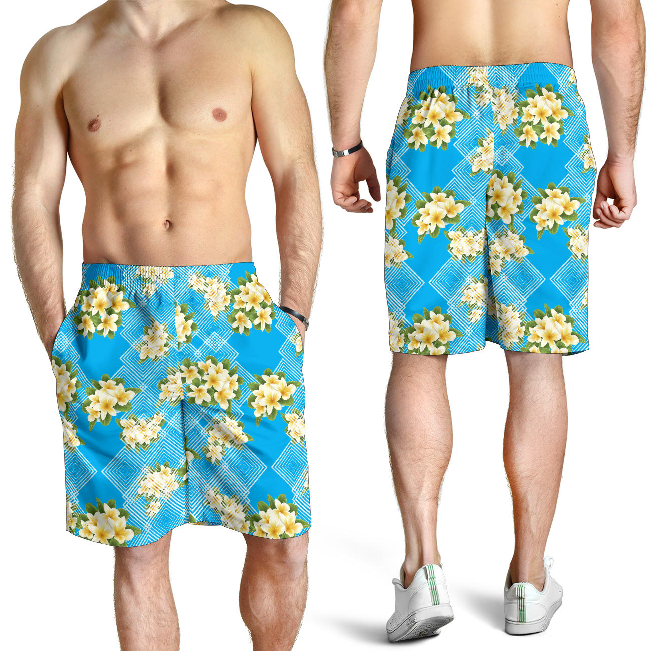 Yellow Plumeria Design Print Pattern Mens Shorts