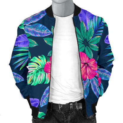Tropical Flower Pattern Print Design TF09 Men Bomber Jacket