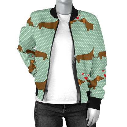 Dachshund Pattern Print Design 02 Women's Bomber Jacket