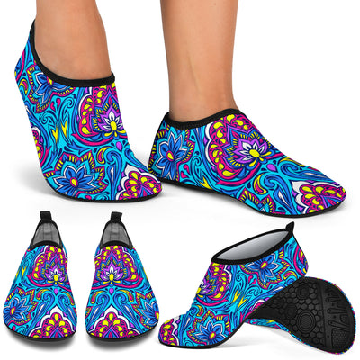 lotus Boho Pattern Print Design LO010 Aqua Water Shoes