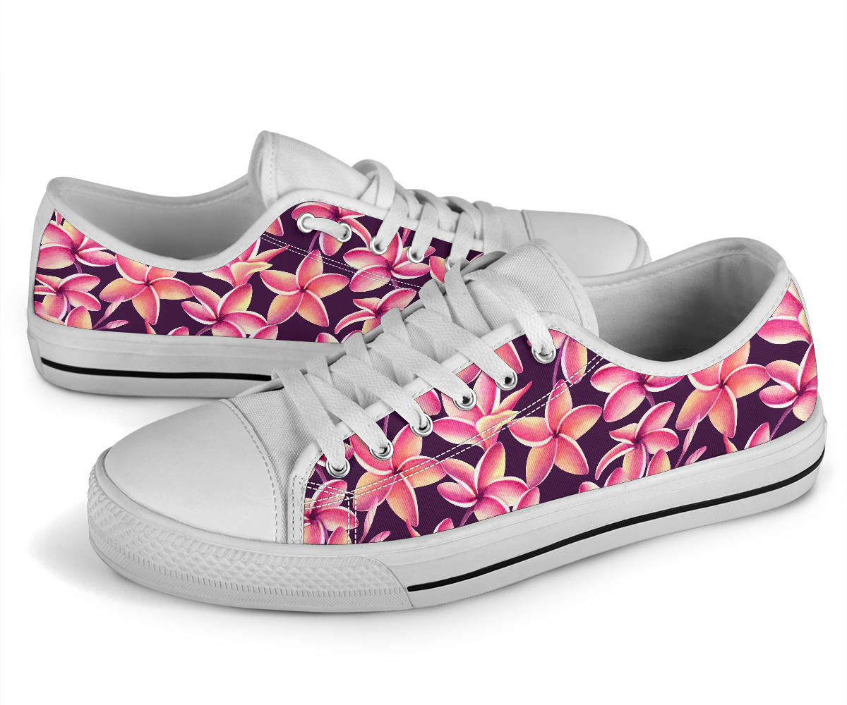 Purple Plumeria Pattern Print Design PM010 White Bottom Low Top Shoes